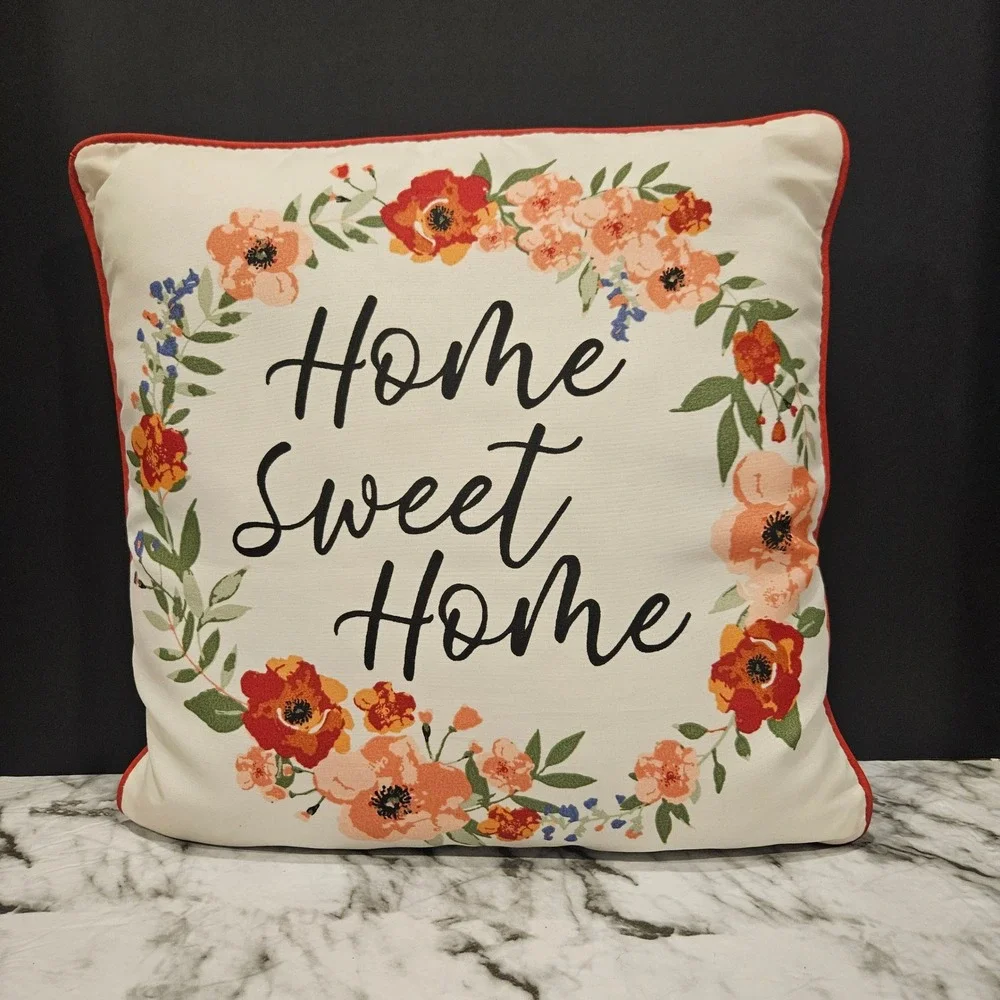 Home Sweet Home‎ Floral Decorative Throw Pillow Accent Red Orange